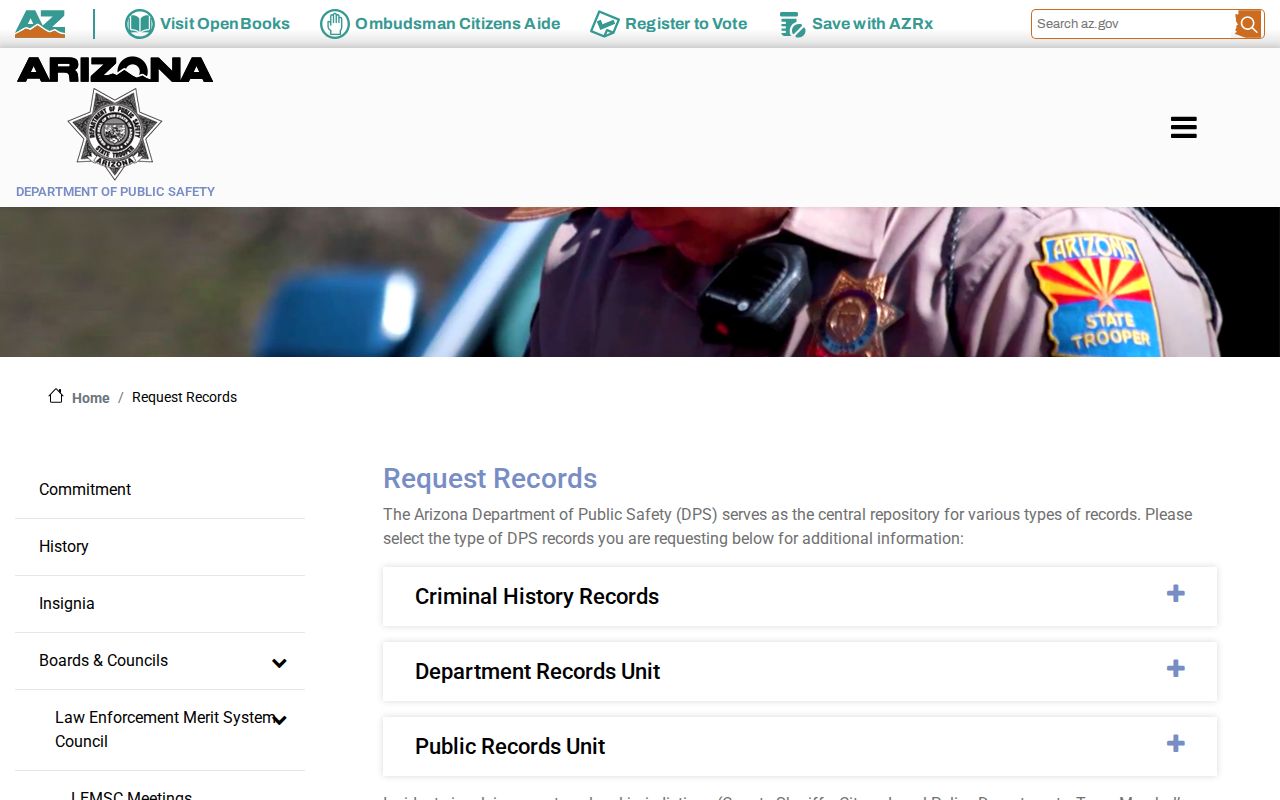 Arizona DPS fee and request channels for state arrest records affecting Apache County