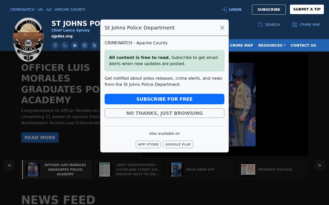 St. Johns Police CRIMEWATCH tools for Apache County arrest records