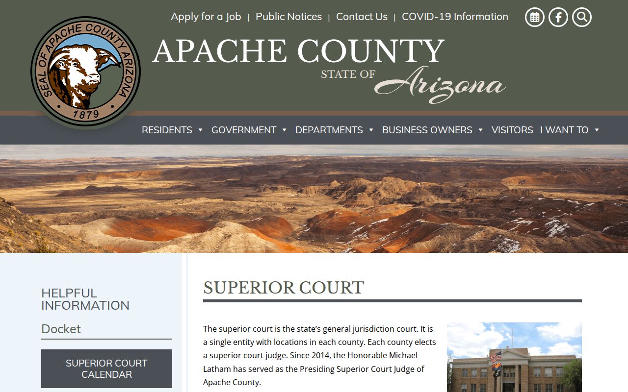 Apache County criminal court case information on the Superior Court page