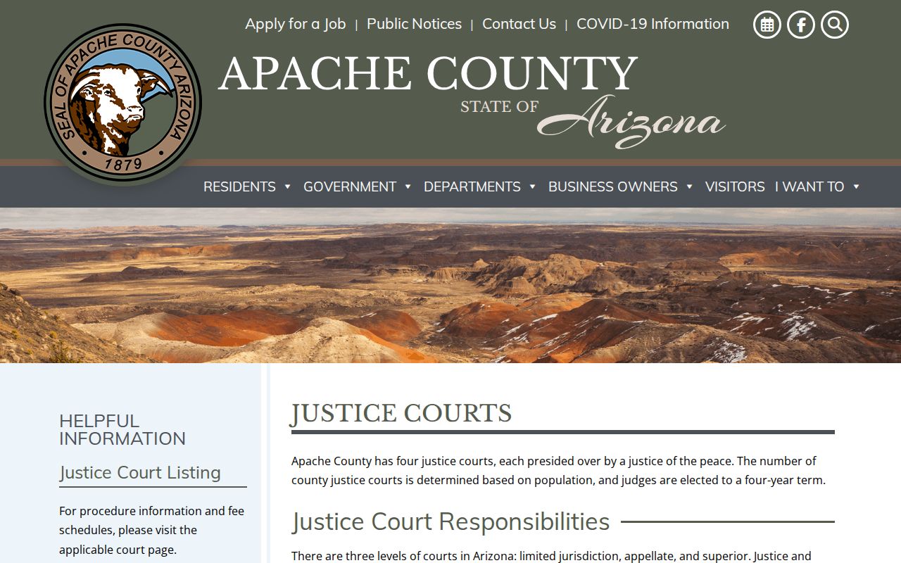 Apache County criminal case jurisdiction on the Justice Courts page