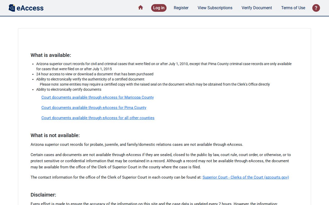 eAccess Apache County Superior Court criminal documents portal