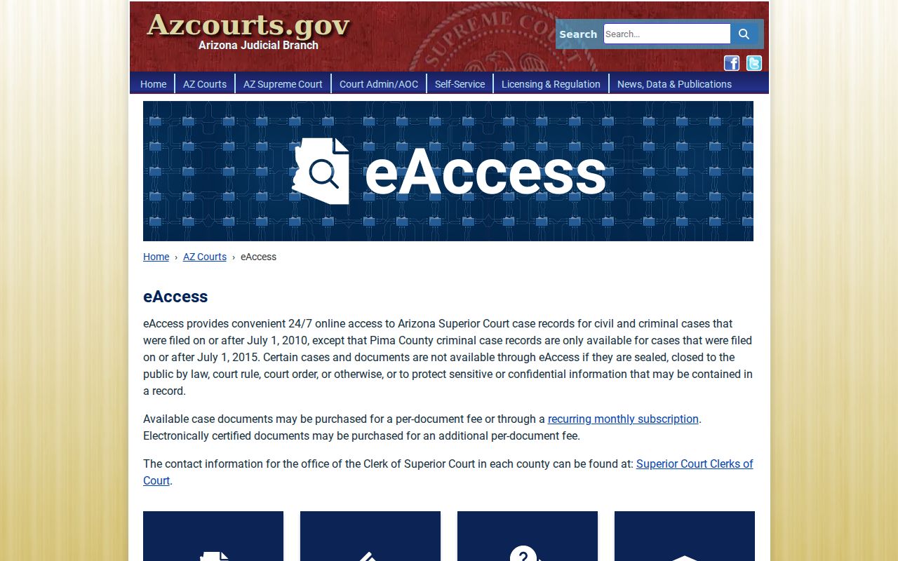 Arizona eAccess coverage for Apache County criminal records