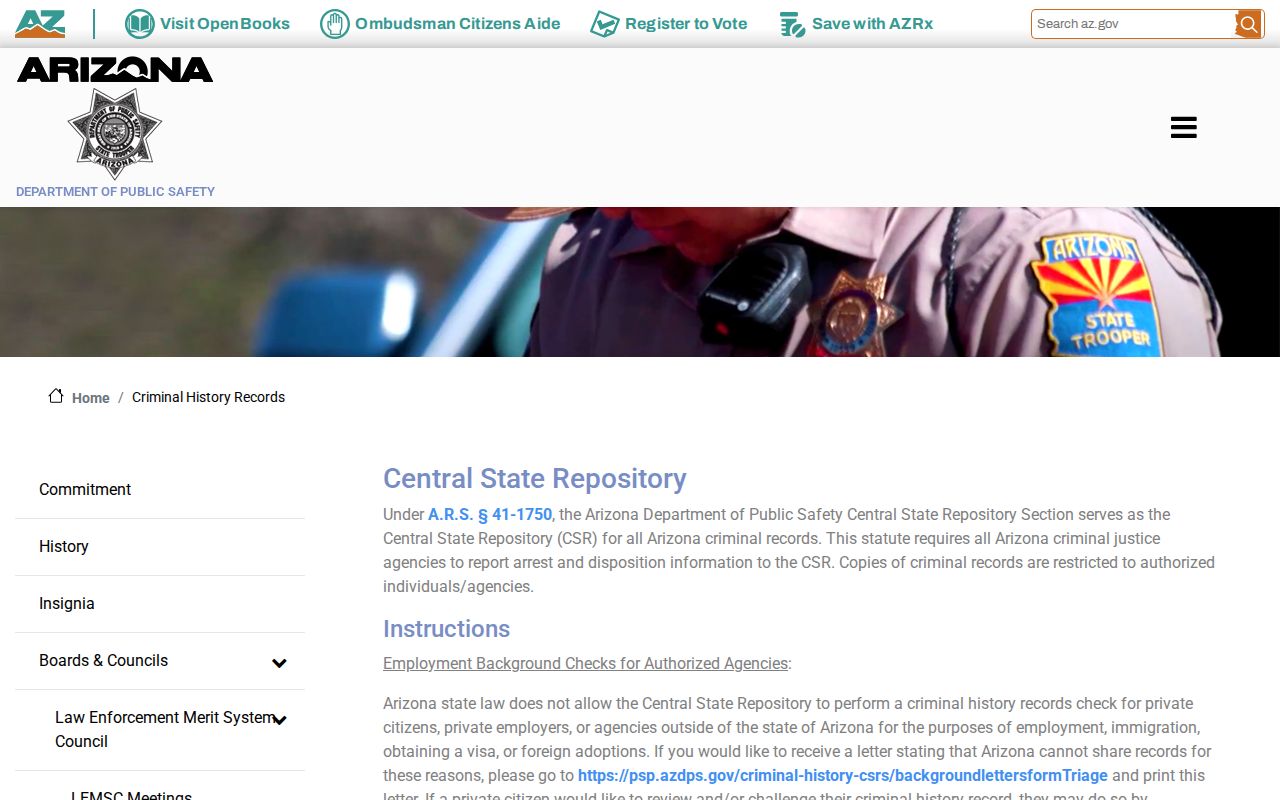 Arizona DPS Apache County criminal history review information