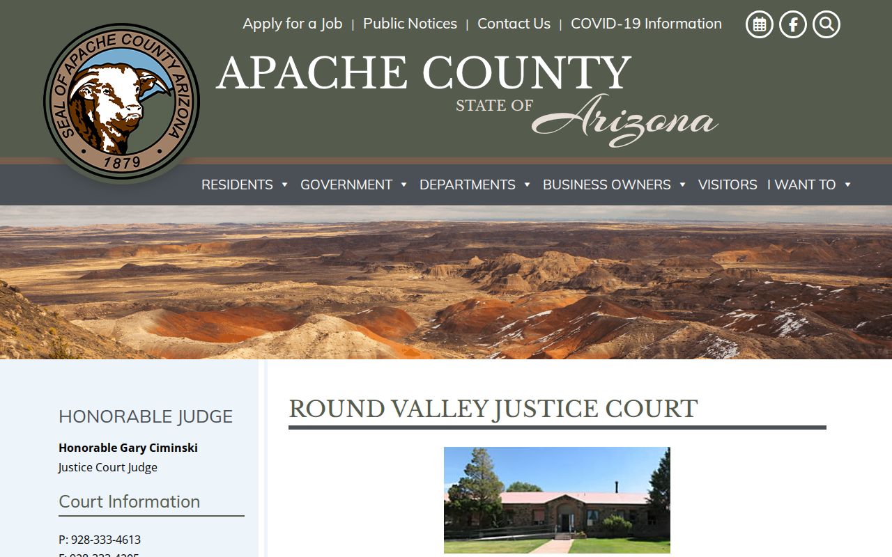 Round Valley Justice Court page with Springerville court and warrant instructions