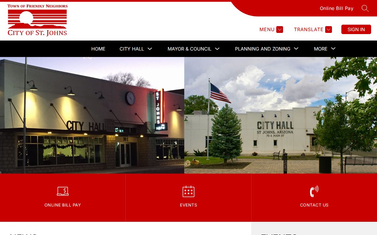 Official City of St. Johns page with city hall and contact information