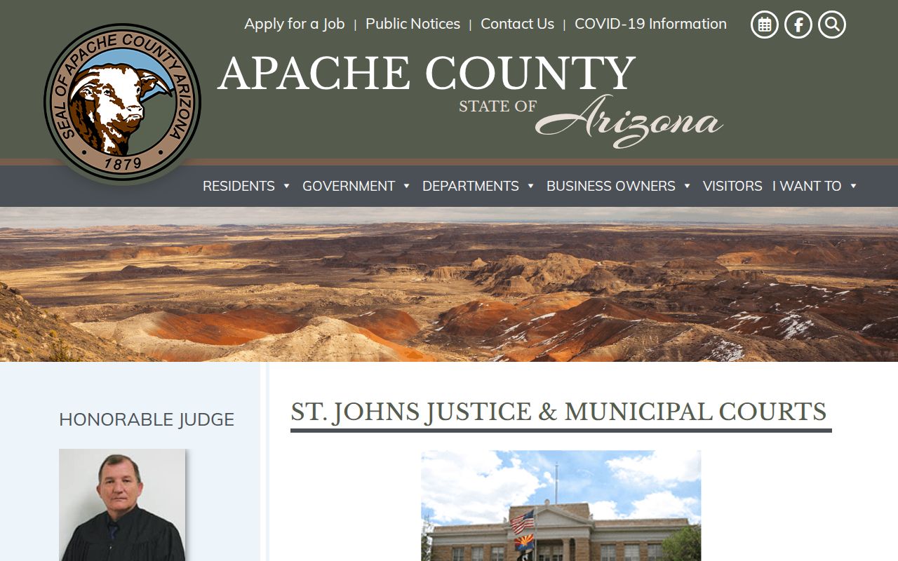 St. Johns Justice Court page with municipal pretrial and court schedule details